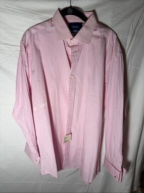 Faconnable Pink and White Striped Dress Shirt